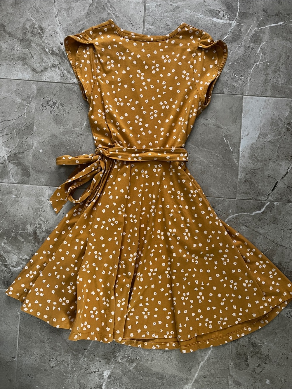 Pact Mustard Yellow Floral Tie-Waist Dress